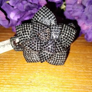 NEW Natasha Black Tone Black Crystals Rose Flower Bangle Cuff Hinge Bracelet